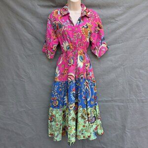 Uncle Frank Womens Multicolor Floral Short Sleeve Maxi Dress Size XS Colorful